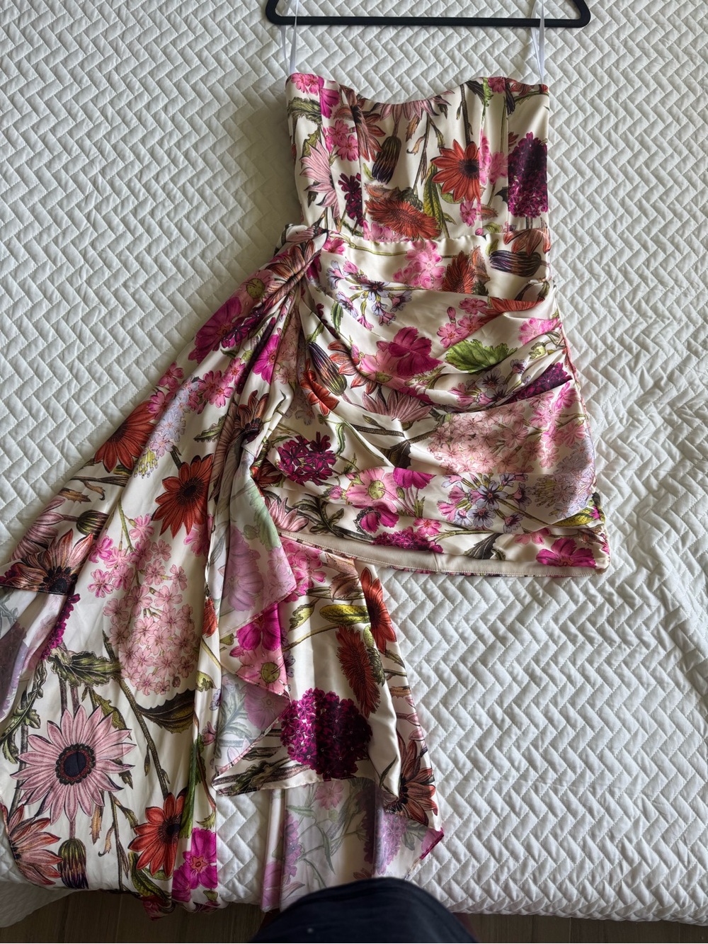 Katie May Strapless Floral Asymmetric Mini Dress in Pink and Cream - Picture 6 of 6